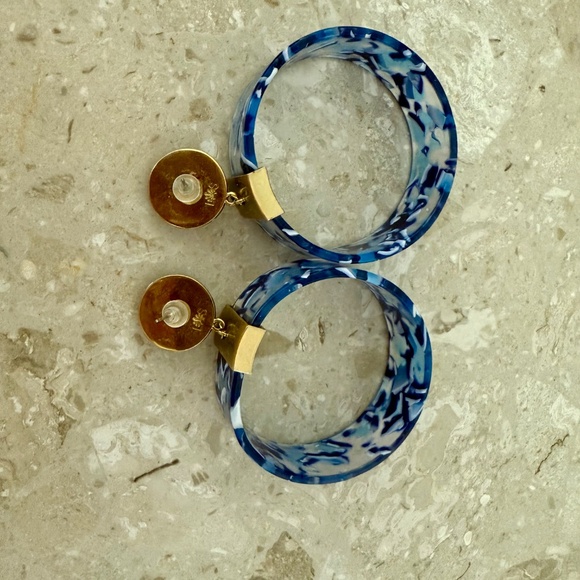 Lele Sedougi Blue/White Acetate Hoops - Picture 3 of 7